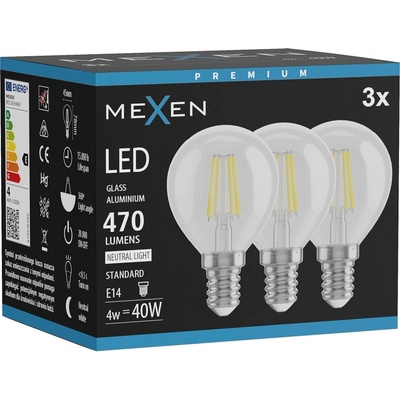Mexen Vintis 3x LED нажежаема крушка E14, G45, 4W, Неутрална - 4000K, 470 lm, прозрачна - (L156-E14-0440-00x03)