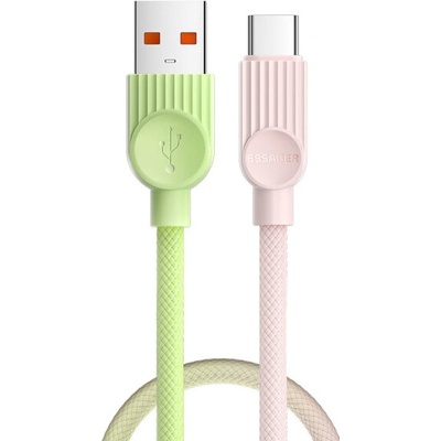 Essager ES-X73 opletený nabíjecí a datový USB-A na USB-C 25cm zelenorůžový