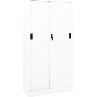 Офис шкаф с плъзгаща се врата, бял, 90x40x180 см, стомана