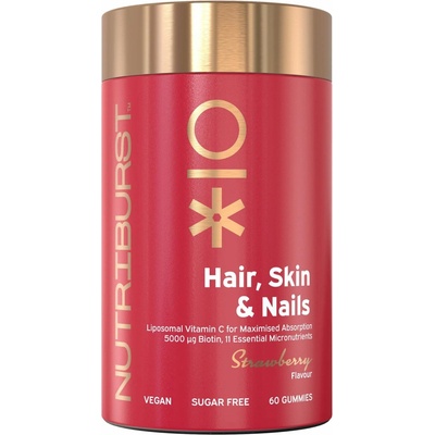 Nutriburst Premium Hair, Skin, Nails gumídci s biotinem, vitamíny, zinkem 60 ks jahoda