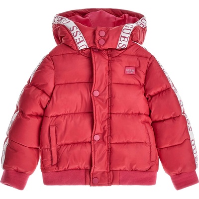 GUESS Зимно яке за момиче в цикламено с контрастни ивици и надписи Guess