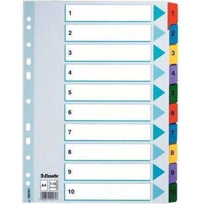 Zesílené rejstříky "Mylar", mix barev, karton, A4, 1-10, ESSELTE