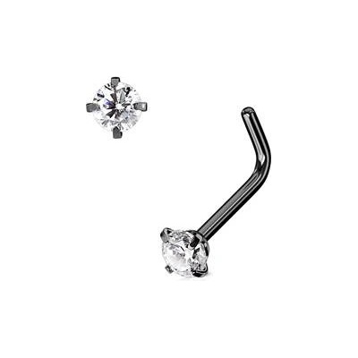 Šperky4U černý piercing do nosu, čirý kamínek N0066-KC