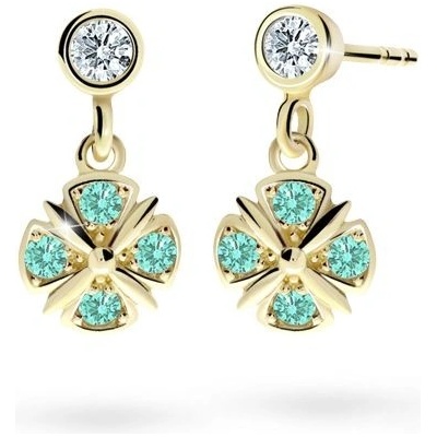 Danfil dětské náušnice C2245 ze žlutého zlata s kamínky Mint Green zapínání balónek