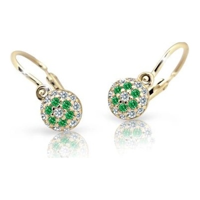 Danfil dětské náušnice C2150 ze žlutého zlata s kamínky Emerald Green zapínání brizura