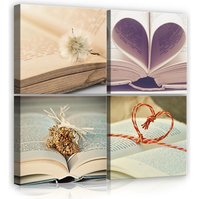Postershop Obraz na plátně: Záložka Love - set 4ks 25x25cm