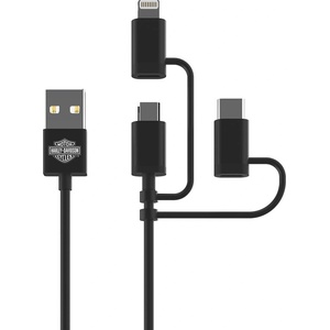 Harley Davidson Здрав кабел с въжена о летка за устройства с Lightning, microUSB и USB-C  орт (180 см) - Harley Davidson 3-in-1 USB Universal Cable (черен) (09527)