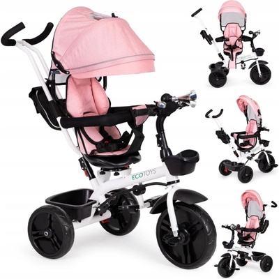 ECOTOYS Trojkolka kočík otočná autosedačka 360* Ružová