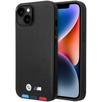 BMW Кейс BMW BMHMP14S22PTDK за iPhone 14 6.1", черен / черен, Leather Stamp Tricolor Magsafe (3666339089306)