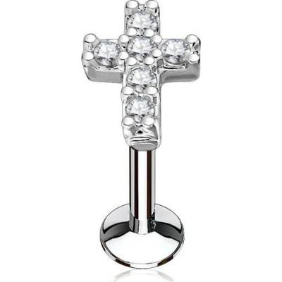 Šperky4U piercing do brady křížek čiré zirkony LB0027C-1206