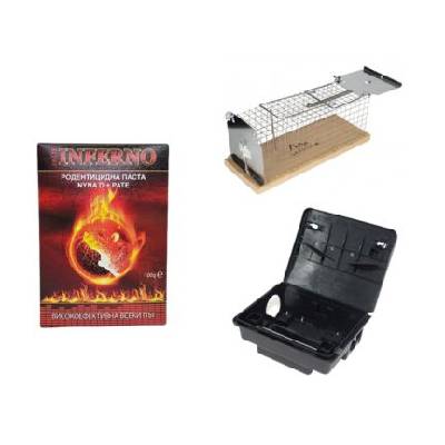 КОМПЛЕКТ: Inferno паста - отрова за мишки и плъхове + Живохващащ капан за плъхове + Дератизационна кутия Бета (1205-63041-823005)