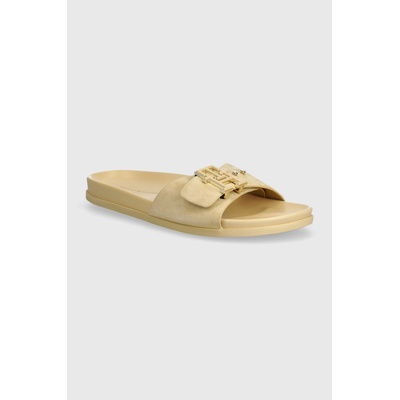 Tommy Hilfiger Велурени чехли Tommy Hilfiger TH HARDWARE SUEDE FLAT SANDAL в бежово FW0FW07935 (FW0FW07935)