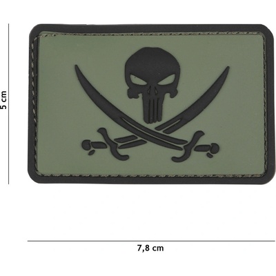 Gumená nášivka 101 Inc Pirate Punisher - olivová