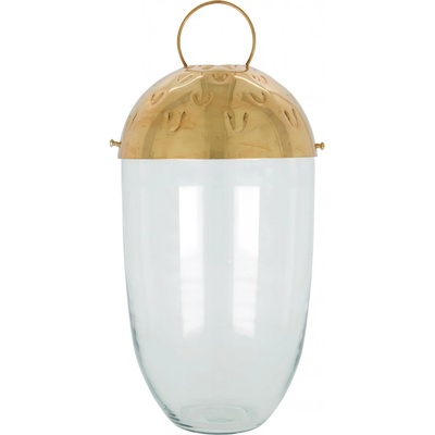 House Doctor Skleněná lucerna Acho Clear/Gold 33 cm, zlatá barva, sklo, kov