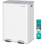SONGMICS kitchen trash can, 2 x 30 liters, 2 compartments, trash can, pedal trash can, kitchen trash can with soft close lid and inner bucket, steel, including 15 trash bags, matt white LTB741W02 (LTB741W02)