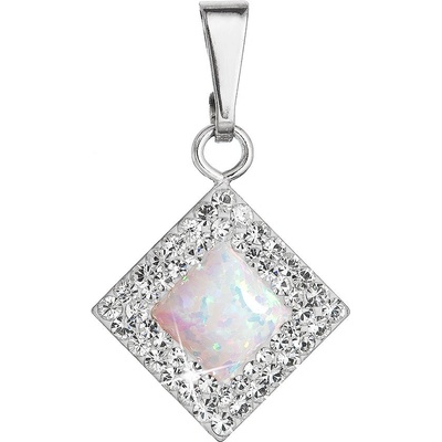 Pavona Stříbrný přívěsek se syntetickým opálem a křišťály Preciosa bílý kosočtverec 34260.1 white
