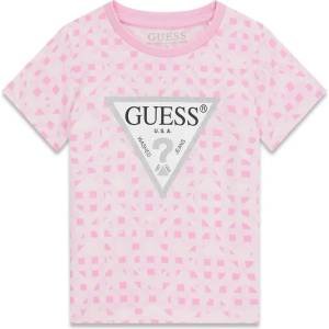 GUESS Розова тениска за мини момиче с констрастни лога и сребристо лого Guess
