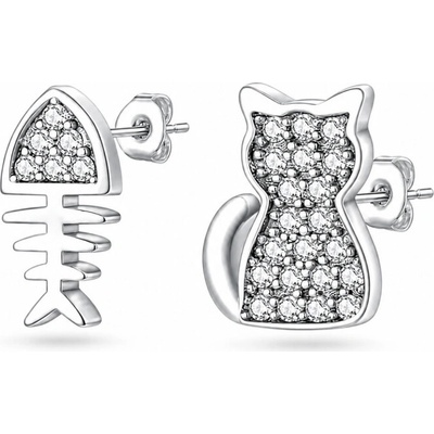 GRACE Silver Jewellery Stříbrné náušnice kočička a rybí kostra stříbro 925/1000 E-B2E011/416 Stříbrná