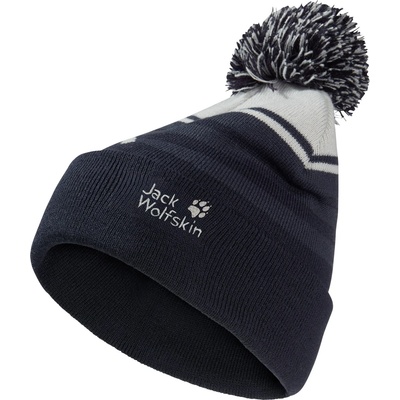 Jack Wolfskin Детска зимна шапка (beanie) Jack Wolfskin Kid's Stripy Pompom Beanie - Dark Navy - размер 49-50 cm (904-4233-0212)