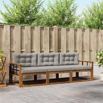 vidaXL Комплект дивани за открито 3 pcs Естествено и светло сиво (3367134)