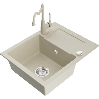 Mexen Enzo гранитна мивка с 1 корито с отцедник и кухненски смесител Carla, бежов - 6506-69-670700-69 (6506-69-670700-69)