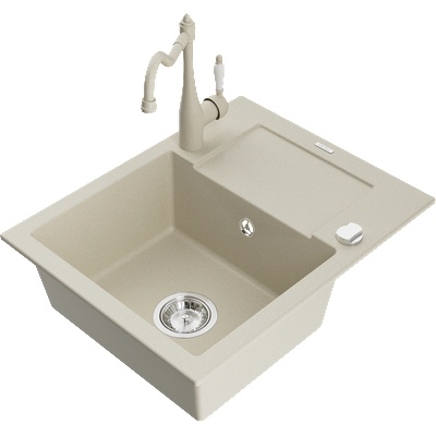 Mexen Enzo гранитна мивка с 1 корито с отцедник и кухненски смесител Carla, бежов - 6506-69-670700-69 (6506-69-670700-69)