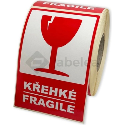 Labelea Samolepiace etikety 80x120 mm KŘEHKÉ / FRAGILE, na zásielky, 500 etikiet na rolke EKZ080120KRE