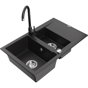Mexen Gaspar гранитна мивка с 1, 5 камери с отцедник и кухненски смесител Telma, (6507-77-670200-70)