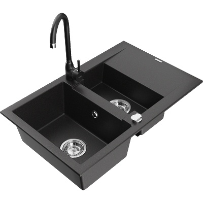 Mexen Gaspar гранитна мивка с 1, 5 камери с отцедник и кухненски смесител Telma, (6507-77-670200-70)