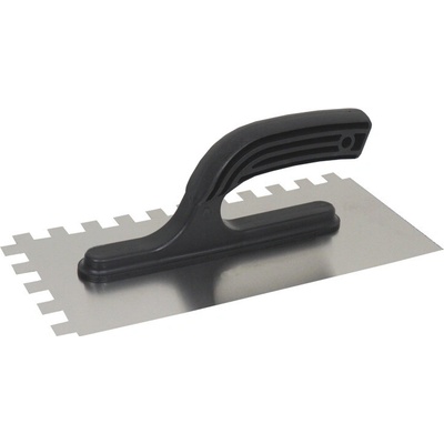TOPTRADE hladítko nerezové, s plastovou rukoväťou, zub 12 mm, 270 x 130 mm, hobby