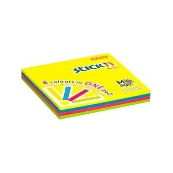 Samolepiaci bloček MAGIC 4 neónové farby, 76x76mm, 100 lístkov