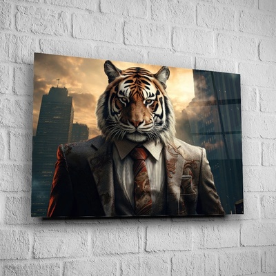 Art gift Стъклено АРТ пано - Тигър в градски залез