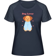 MyMate Predĺžené Tričko MY120 Nápis Dog Lover a psík Navy Heather Navy