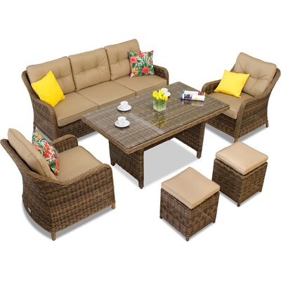 Garden Point Ensemble de jardin en résine tressée Toledo Apetito 5 avec poufs Garden Point (GAP120-5PU)