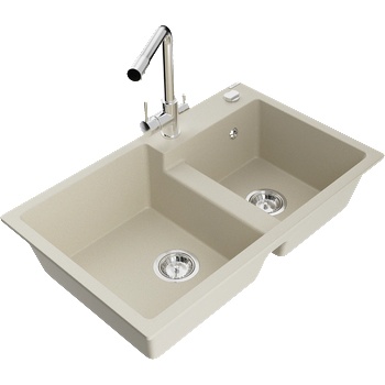 Mexen Tomas гранитна мивка с две камери с кухненски смесител Duero, бежов - 6516-69-671600-00 (6516-69-671600-00)