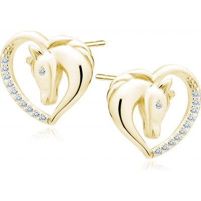 Lunica Stříbrné náušnice zlatý KŮŇ V SRDCI 0220