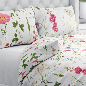 Biante bavlna obliečky Sandra SA-667 Veľké lúčne kvety na bielom 140x200 70x90