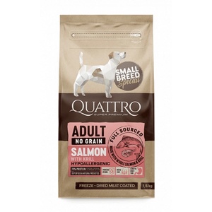 Quattro ad mini no grain hypoallergenic със сьомга и крил - суха храна за израснали кучета от малки породи с хранителни алергии - 7кг