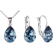 Swarovski Elements Pear stříbrná sada set souprava náušnice a přívěsek s řetízkem modrá slzička kapka 39169.4 Denim Blue modrá tmavá riflová džínová