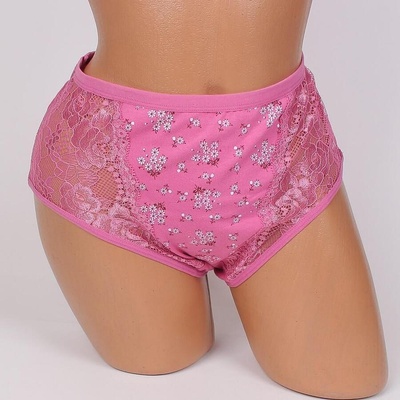 Памучна макси бикина в розово с дантела