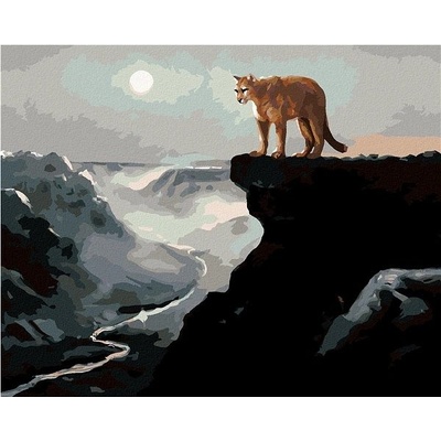 zuty Malování Podle Čísel Puma Na Skále Řeká V Údolí A Měsíc D. Rusty Rust 40 x 50 Cm Plátno