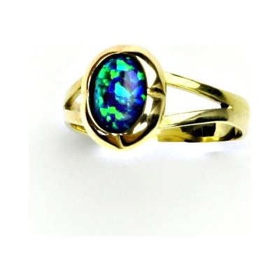 Čištín Zlatý prsten bílé i žluté zlato zelený syntetický opál T 1374