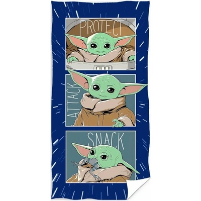 Carbotex Bavlnená plážová osuška Star Wars Baby Yoda motív Snack Time 70 x 140 cm