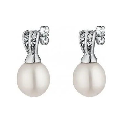 Swan Сребърни обици със сладководни бели перли SE0362WSwan