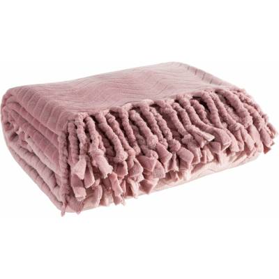 Eurofirany Flano deka Emma s reliéfnym vzorom a strapcami pudrová Polyester 150x200
