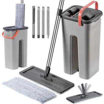 Pepita плосък комплект за моп с кофа с две отделения + 2 бр. микрофибърни подложки - сив (LV-F02)