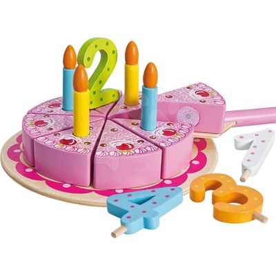 Eichhorn Cake drevená narodeninová torta na podnose so sviečkami a číslami