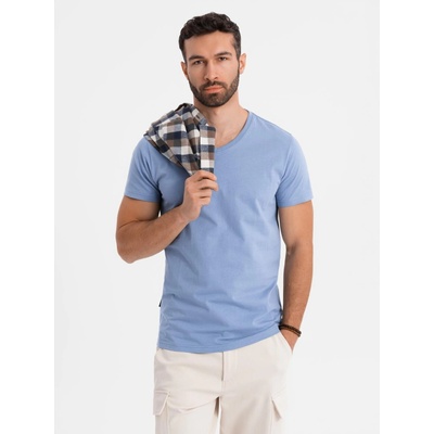 Ombre Basic cotton T-shirt with a serape neckline blue