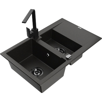Mexen Gaspar гранитна мивка с 1, 5 камери и отцедник и кухненски смесител Rita, черна/златен - 6507-75-670300-70-B (6507-75-670300-70-B)