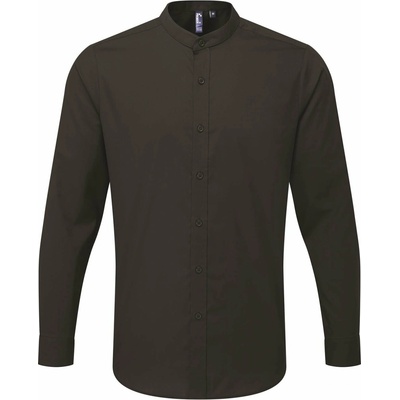 Premier Workwear pánská košile Grandad s dlouhým rukávem a pasovým límcem PW258 černá